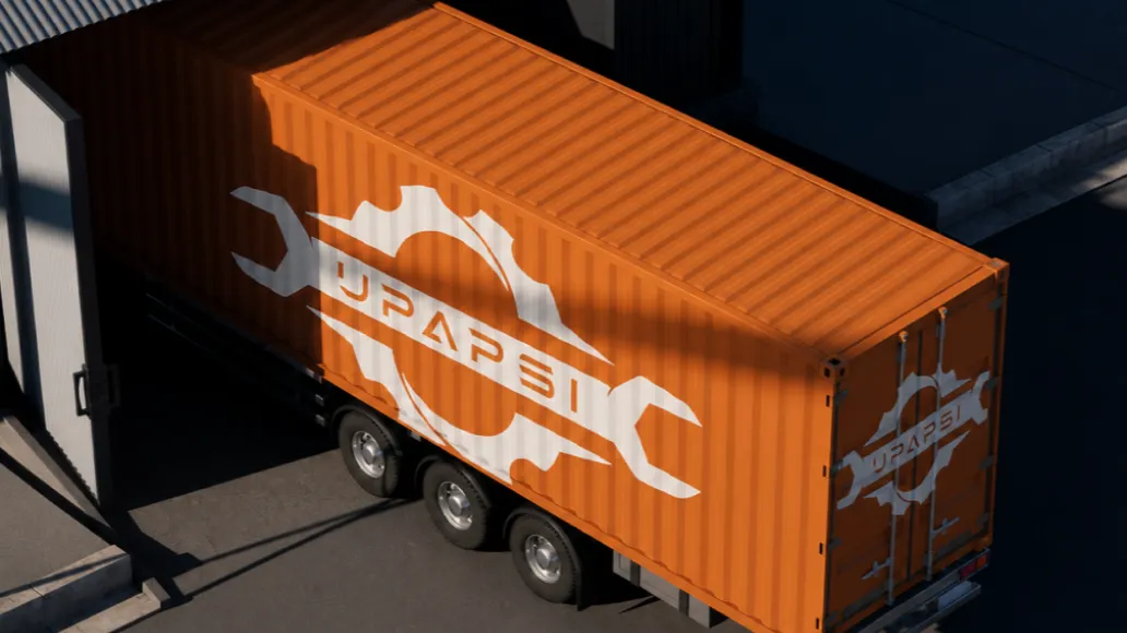 UPAPSI branded container truck shipping turbochargers from US stock